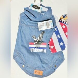 Woof Pet Apparel, Blue Denim eagle dog vest and patriotic dog bandana